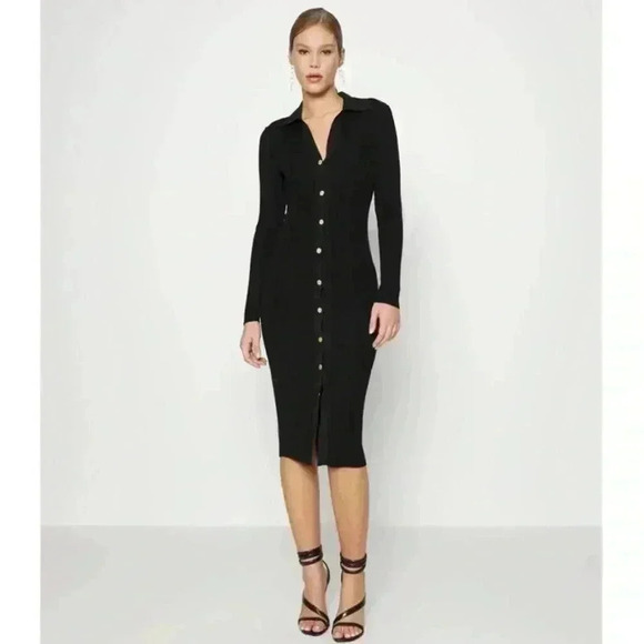 Alice + Olivia Button Down Short Sleeve Knit Polo Collar Midi Dress XS Black NWT - Picture 5 of 6